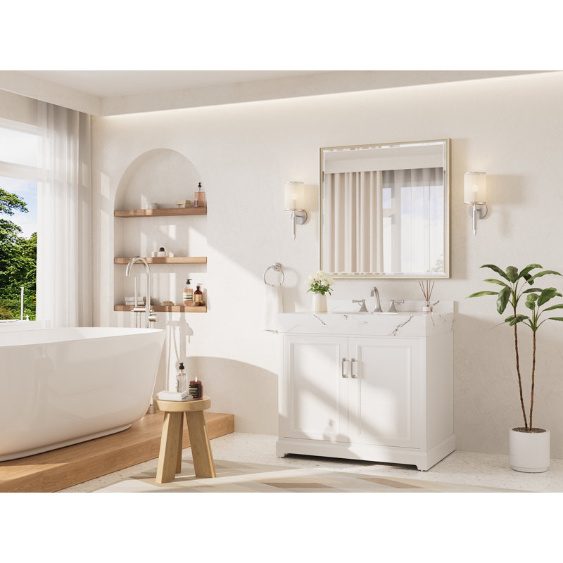  Square Beveled Bathroom Vanity Mirror with Aluminum Frame Accent Mirror Tempered Glass Decorative Mirror, 36" x 36"