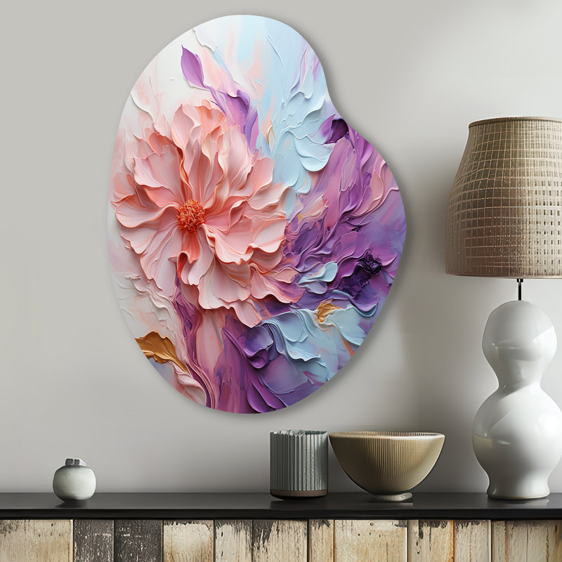 Greg - art mural abstrait en forme de spirale abstraite, impression murale en métal forme irrégulière rose, H 30 po x l 22 po