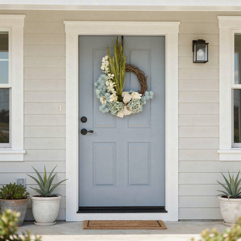 24'' Coastal Wreath Arranged with Eucalyptus, Hydrangea and Thistle
