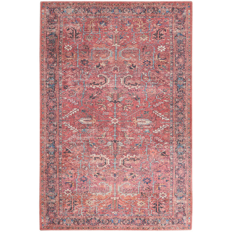 Vintage Brick Red Persian Pattern 7'10" x 9'10" Washable Area Rug