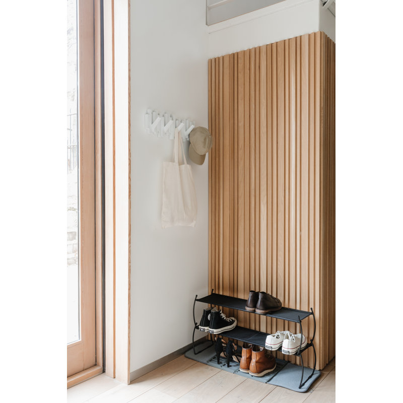 Sticks 5-Hook Wall-Mounted Coat Rack, Flip-Down Hooks for Entryway, Bedroom, Office, White