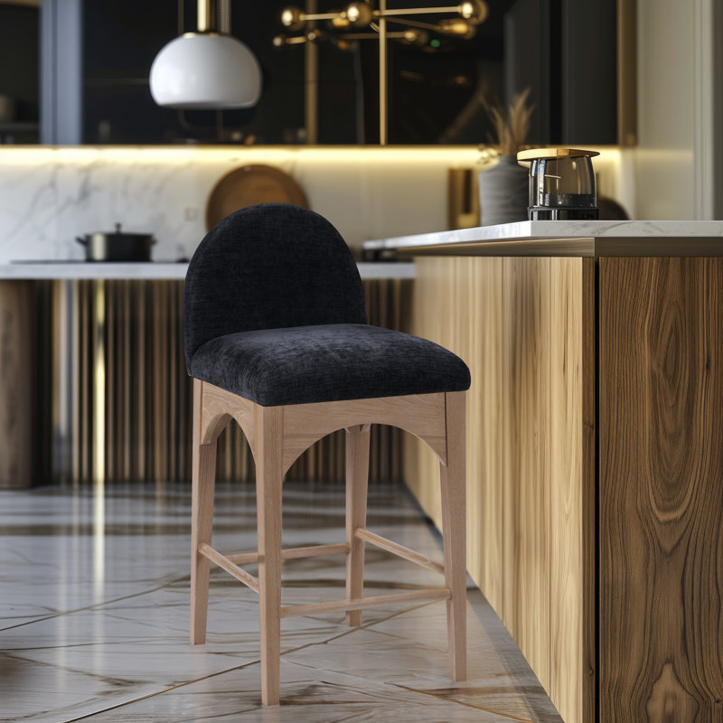 Waldorf Counter Stool, Black Chenille, Natural