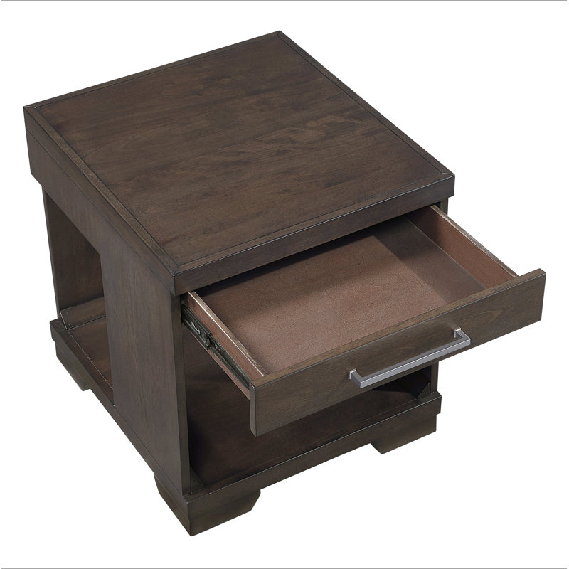 Table de bout de style moderne avec finition espresso et tiroir en queue d'aronde