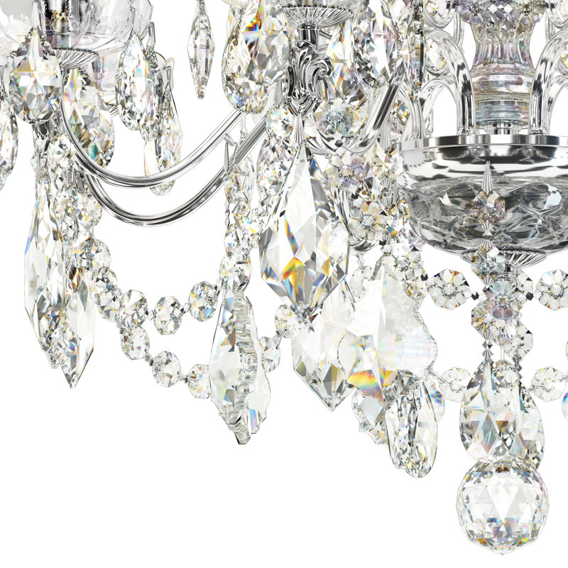 Century 8 - Light Candle Style Chandelier, Heritage Handcut Crystal Clear, Polished Silver