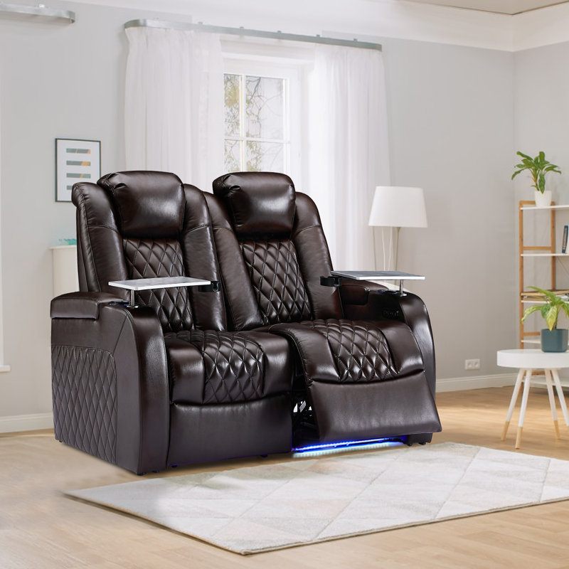Causeuse inclinable rembourrée 58 po, Cuir véritable brun
