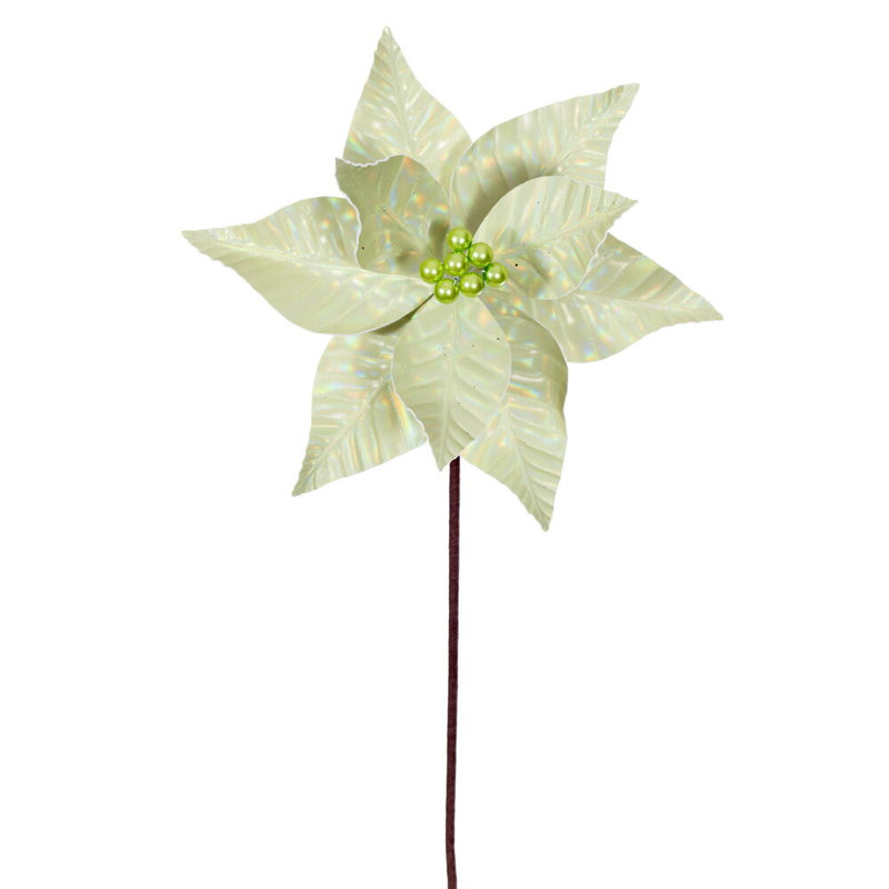Vickerman 10" x 20" Iridescent Poinsettia Stem. It includes three pieces per bag., Green
