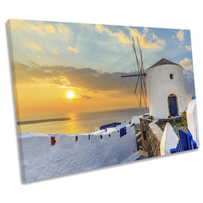Santorini Greece Windmill - Wrapped Canvas Print
