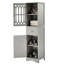 Grande armoire de rangement grise - salle de bain avec tiroir, portes et tablette de rangement autoportante à tablettes réglables