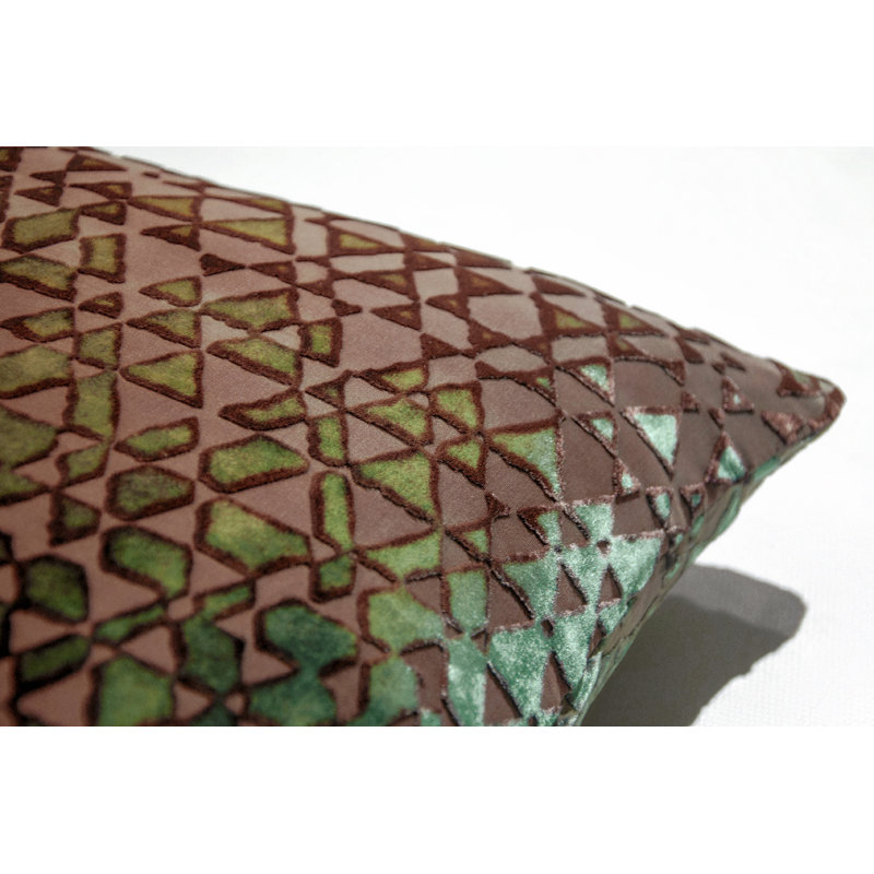 Velvet Square Pillow Cover & Insert, 20" x 20", Green/Gold/Brown