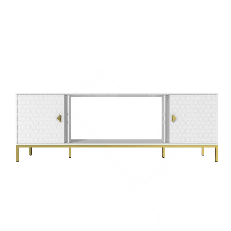 Meuble télé 70 po avec rangement, tablettes ouvertes et foyer électrique au design moderne pour le salon (blanc), White