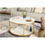 Table basse ronde blanche et dorée, table basse de salon de 34,64 pouces, plateau de table simple à deux couches avec supports de rangement et plateaux de rangement, mobilier de maison moderne