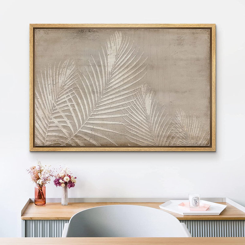«Tropical Jungle Palm Leaf», peinture sur toile à cadre flottant, H 24 po x l 36 po, Brun