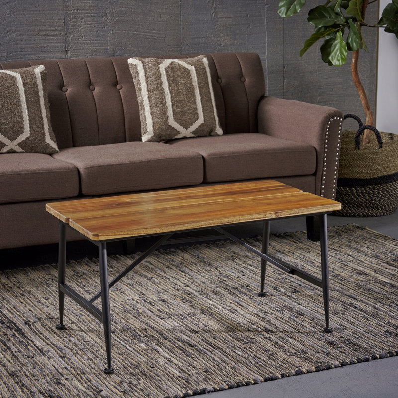 Rectangle Outdoor Coffee Table With Angled Tubular Legs And Wood Top