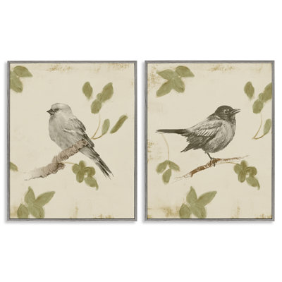 Neutral Bird Scene 2pc Framed Giclee Set, design by Lanie Loreth