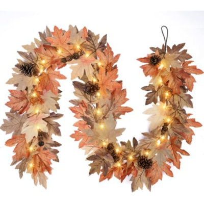 Guirlande d'automne 6 pi avec lumières et minuterie, manteau de cheminée de l'Action de grâce
