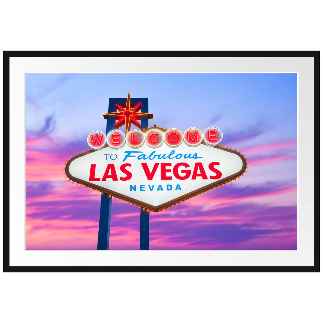 Gerahmtes Poster Las Vegas Ortsschild abends