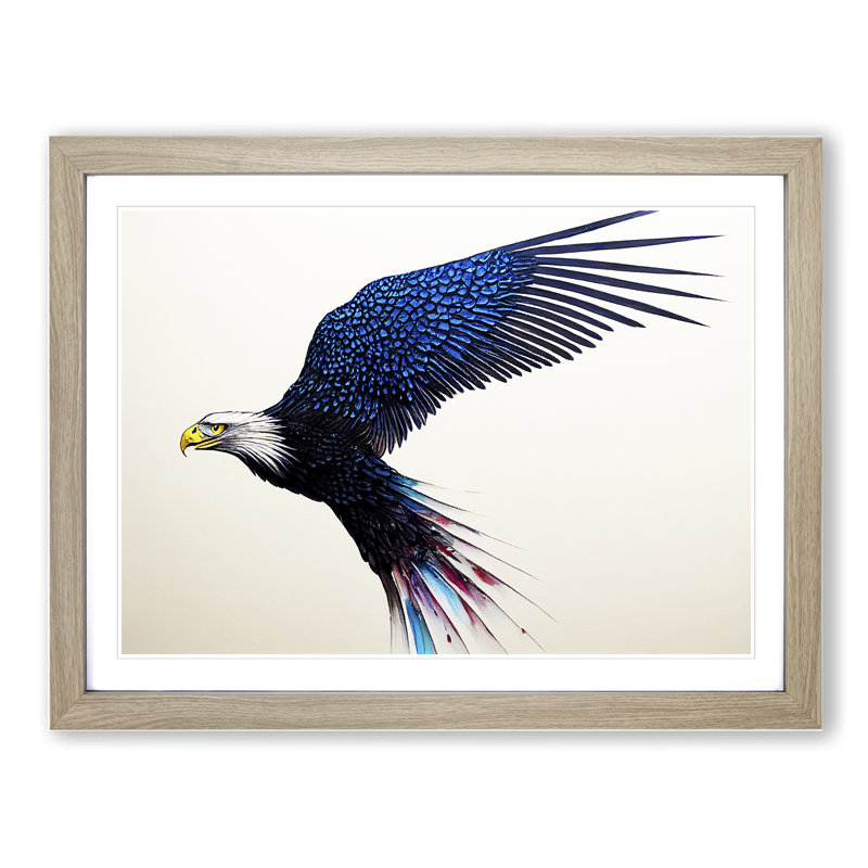 Eye Opening Eagle Bird - Single Picture Frame Painting, 46cm H x 64cm W x 2cm D, Oak