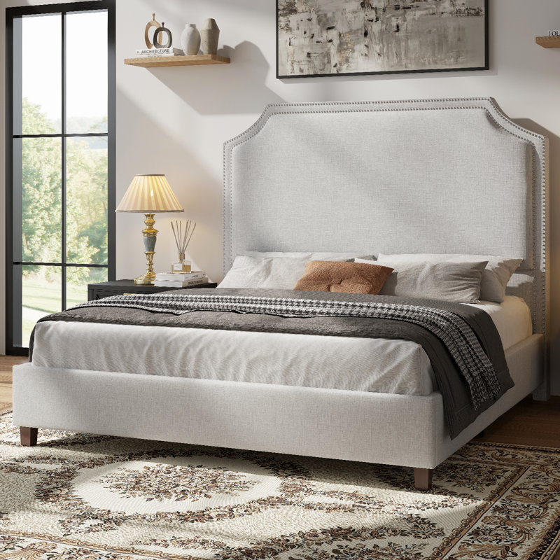 Lit plateforme touffeté Ameere, Très grand, gris