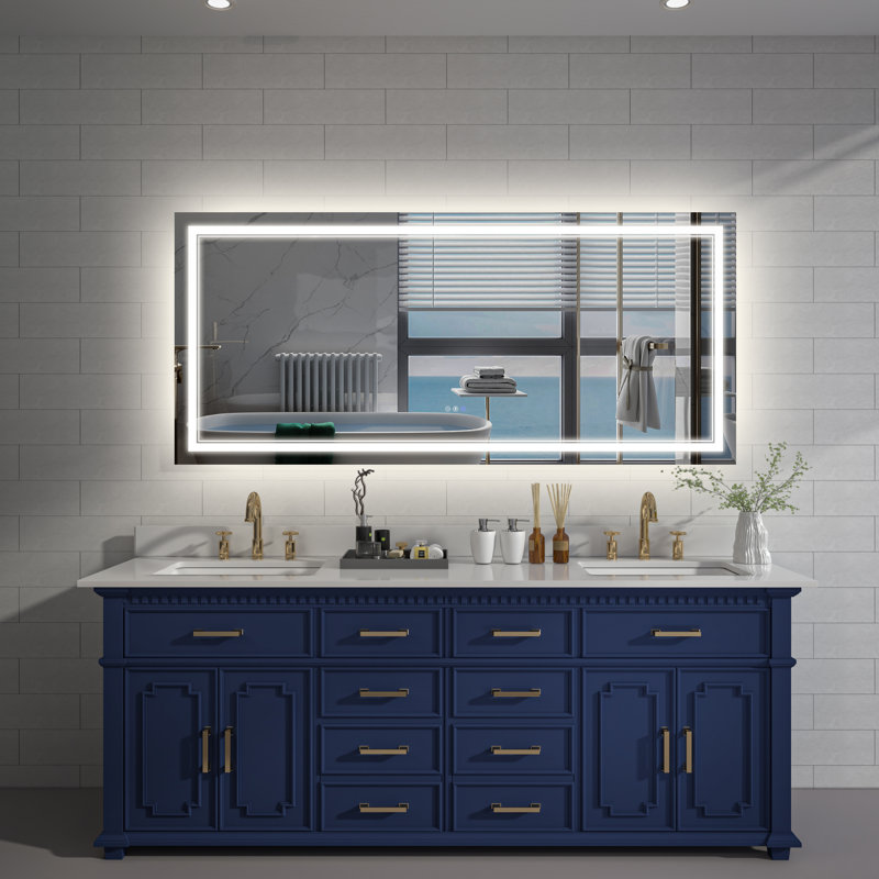Miroir de salle de bain à DEL à intensité variable avec fonction de désembuage, 32 po x 72 po, Rectangle