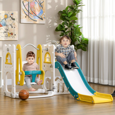 AIYAPLAY Toddler Swing and Slide Set 6 in 1 Kids Climber Swing Set Yellow