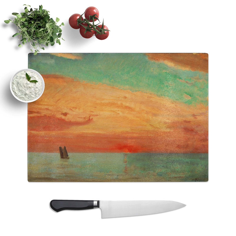 Tempered Glass Sunrise over the Eastern Sea by Fujishima Takeji Chopping Board, 39 cm W x 28.5 cm L