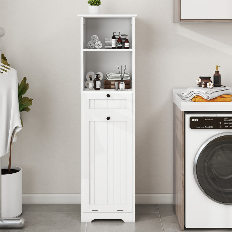 Armoire de trieur de linge inclinable à un compartiment et un tiroir - Blanc