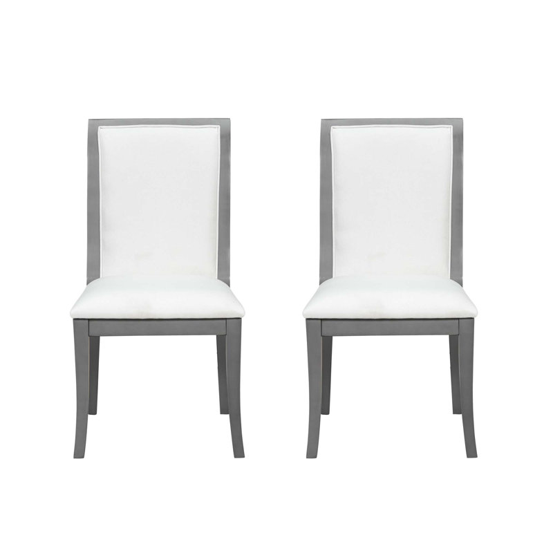 Ensemble de 2 chaises d'appoint traditionnelles rembourrées en bois massif, Gris