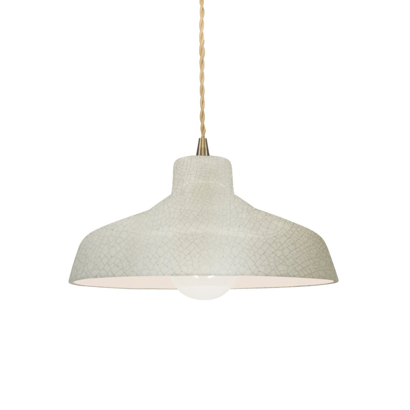 Luminaire suspendu à 1 lumière Aschwin - DEL intégrée, Blanc craquelé, Laiton antique, H 5,5 po x l 11,5 po x P 11,5 po