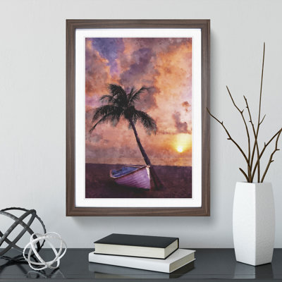 Palm Tree and Boat - Framed Print