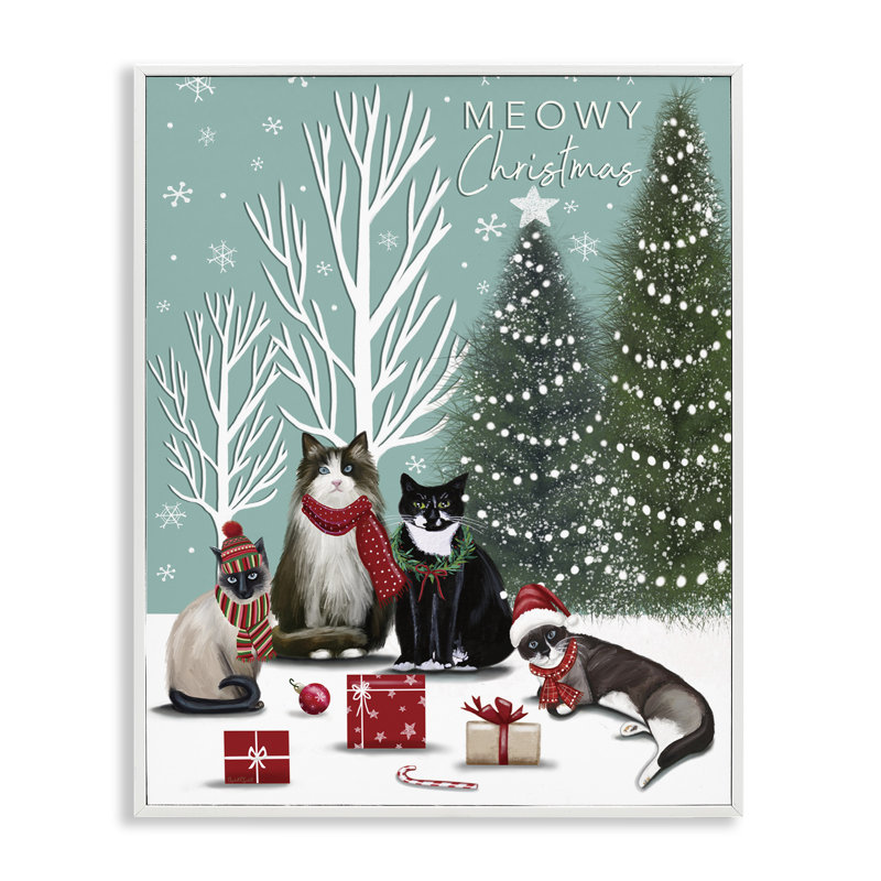 Scène festive de chats d'hiver, estampe numérique, conception par Elizabeth Tyndall, H 14 po x l 11 po