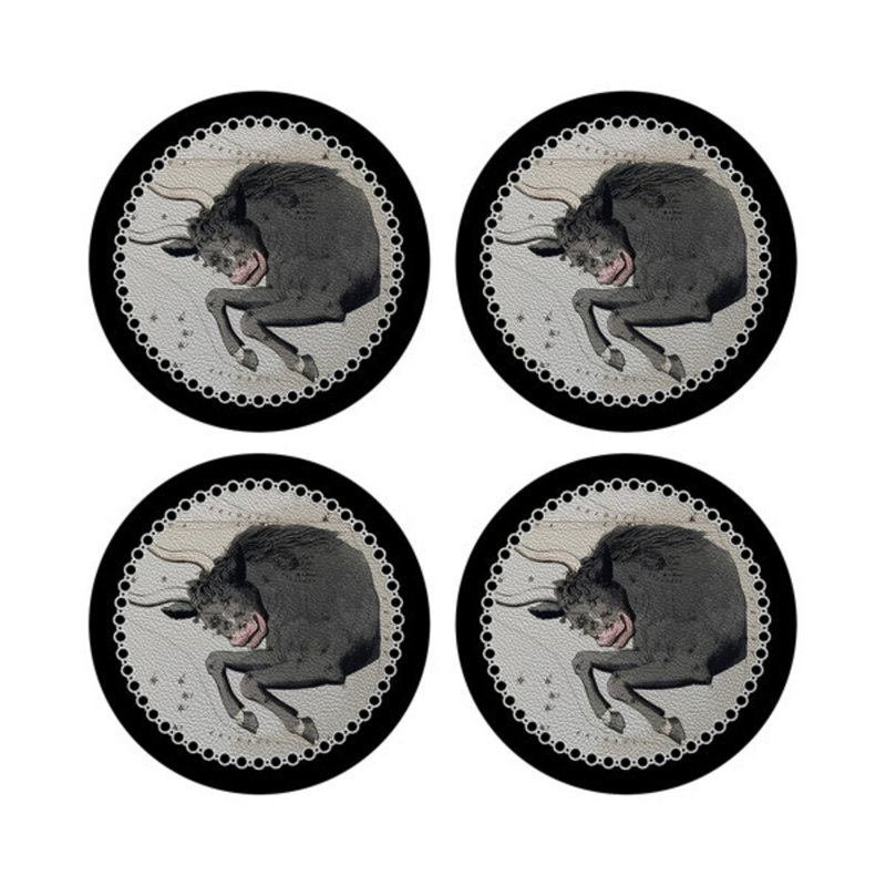 Zodiac Taurus Vegan Leather Round Pebble Placemat, Black