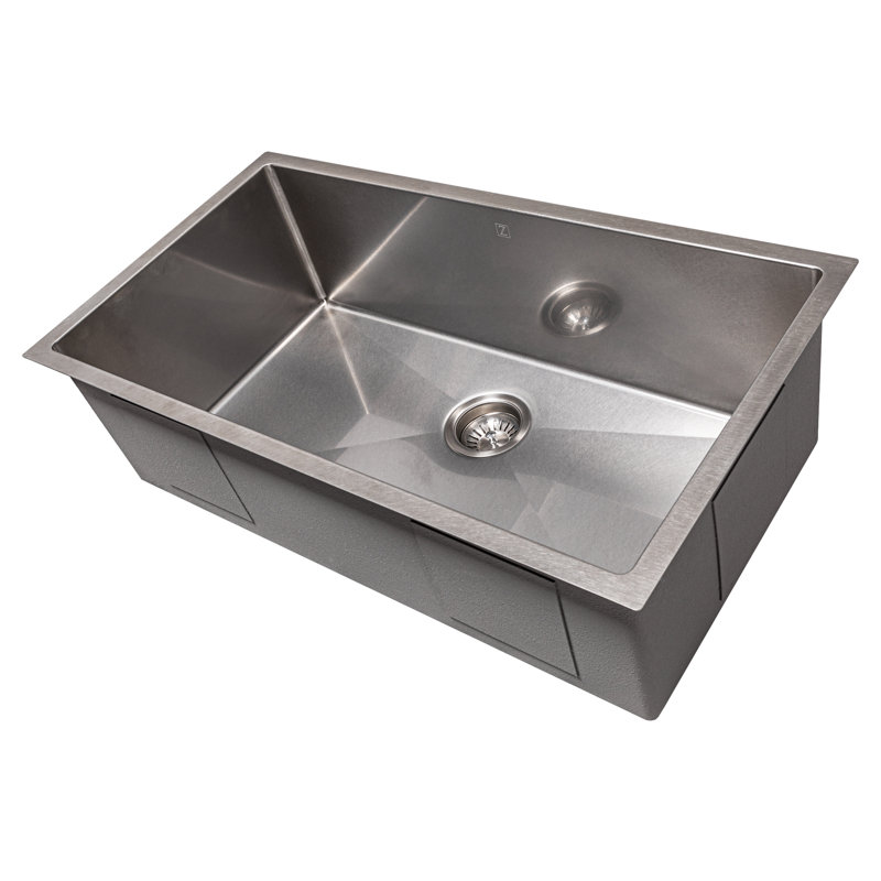 ZLINE 33 in. Meribel Undermount Single Bowl Satin Stainless Steel Kitchen Sink with Bottom Grid (SRS-33S)
