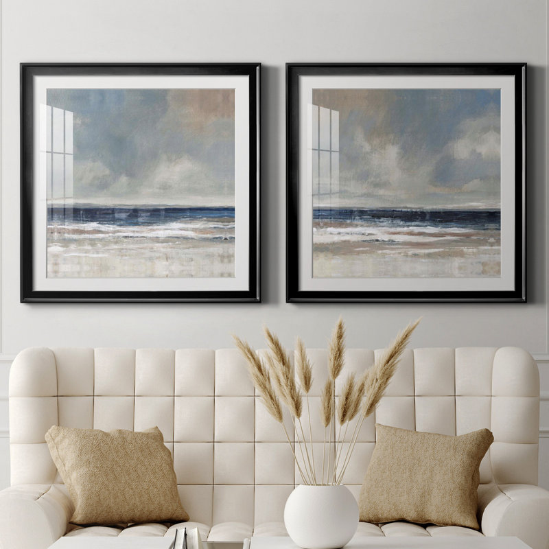 " Embellished Distant Land I " 2 - Pieces, 30.5" H x 61" W, Framed Print with Mat, Black