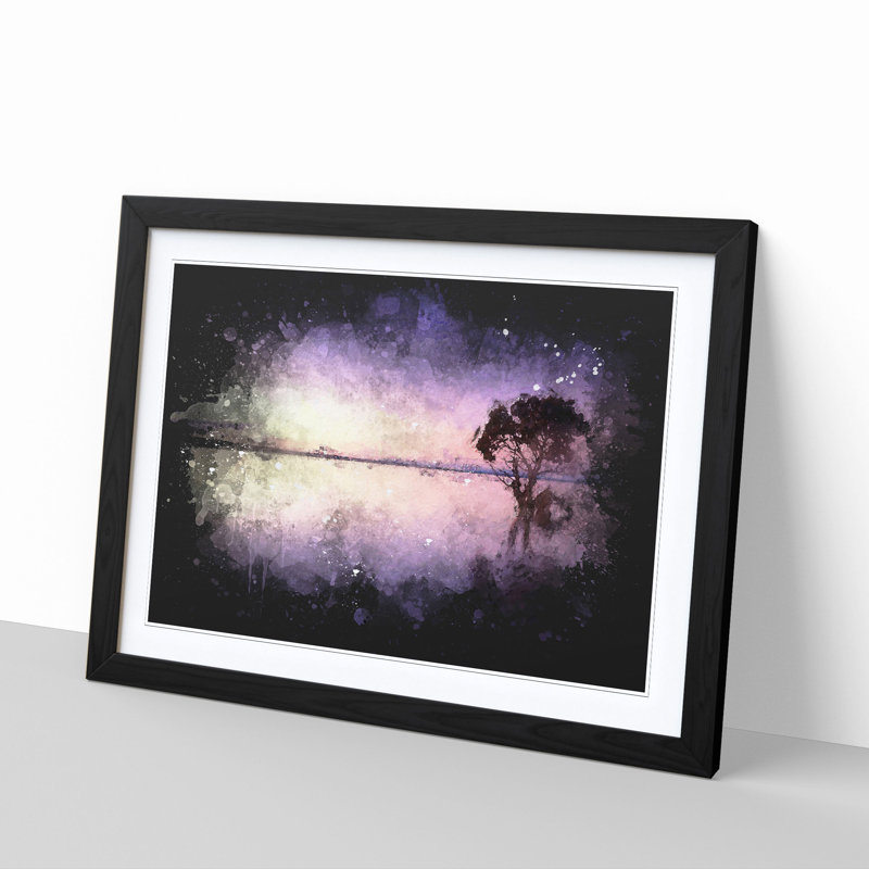 Tree Alone During a Purple Sunset - Picture Frame Graphic Art Print, Black Framed, 45cm H x 63cm W x 2cm D