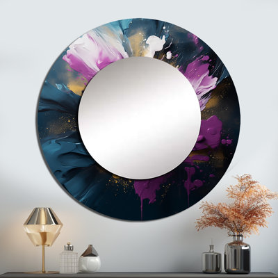 Ottilia mauve et bleu, réalités sur toile I - peinture abstraite miroir, miroir mural rond unique mauve, impression sur métal