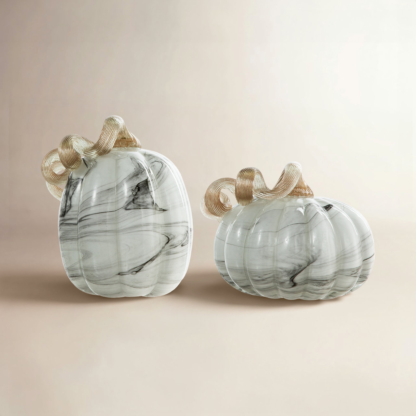 2-Piece Crackle Glass Pumpkin Set, 5.91" H x 4.72" W x 4.72" D, Gray