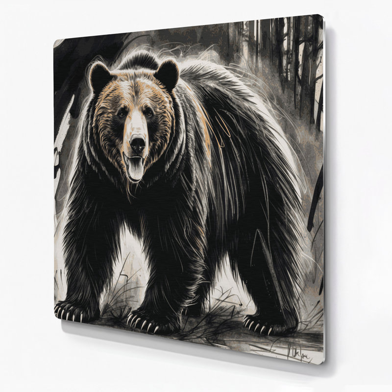 Faune, ours gris, art mural en métal, H 32 po x l 32 po