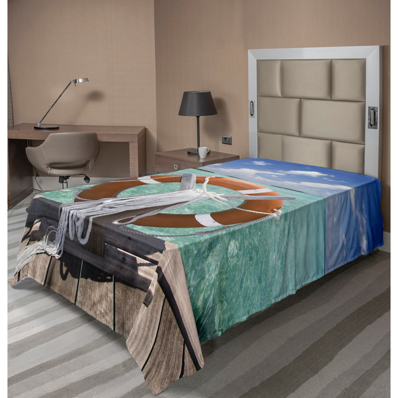 Ambesonne Tropical Top Flat Sheet Summer Exotic Sea Multicolor, Twin Flat Sheet