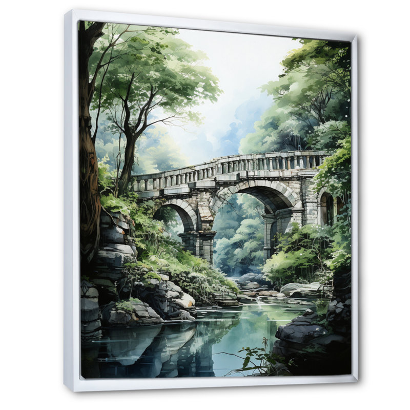 «Belarmina Green Bridge Tranquil Archway II», reproduction sur toile, H 32 po x l 24 po x P 1 po, Cadre flottant blanc