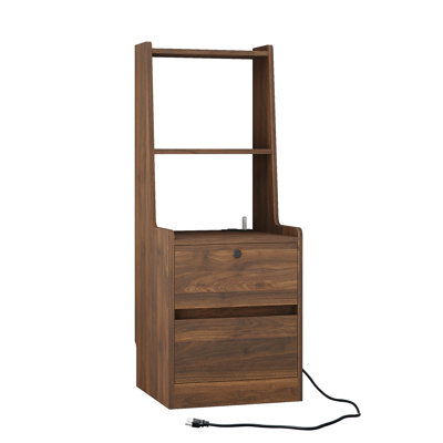 Modern Bedside Table with Charging Station and Storage Cabinet, Smart Nightstand with Night Light