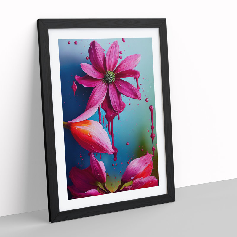 Flowers Dripping Paint No.1 Abstract - Single Picture Frame Print, Black, 64cm H x 46cm W