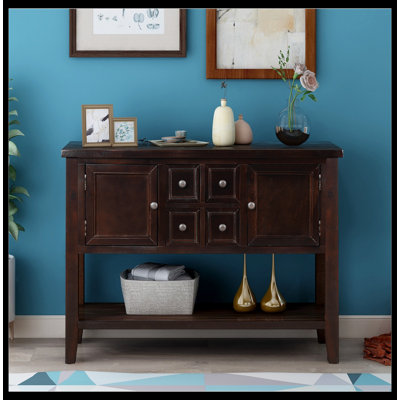 Bamlak Cambridge Series Ample Storage Vintage Console Table with Four Small Drawers and Bottom Shelf for Living Rooms, Entrances and Kitchens -  Lark Manor™, 6CAAED55914B41F5A445C3BD36C548F0