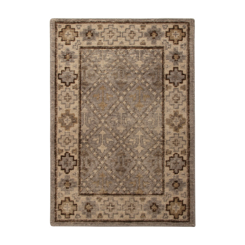 Distressed Homage Wool Geometric Area Rug, Rectangle 8' x 10', Beige/Brown