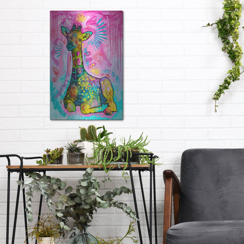Bungalow Rose «Aminal Bebees - Giraffe Chilin» par Dean Russo, art mural en métal, H 16 po x l 12 po