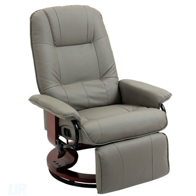 Faux Leather Manual Recliner With Swivel Wood Base And Padded Armrest For Comfort And Style