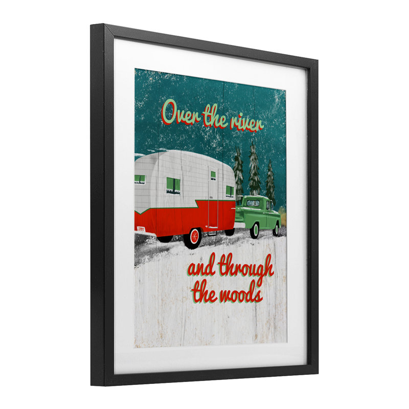 Rustic Christmas Road Trip, reproduction d'art sous verre encadrée, design par Jilly Jack Designs, Cadre noir minuit