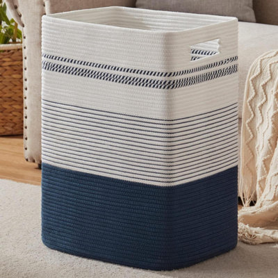 Panier à linge, panier à linge haut en corde tissée avec poignées, panier de rangement décoratif pour vêtements et couvertures dans le salon, la chambre à coucher