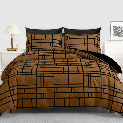 Reversible Duvet Cover Set with Black Fitted Sheet – Ultra Soft Microfibre Bedding, Breathable All Season Quilt Cover Set