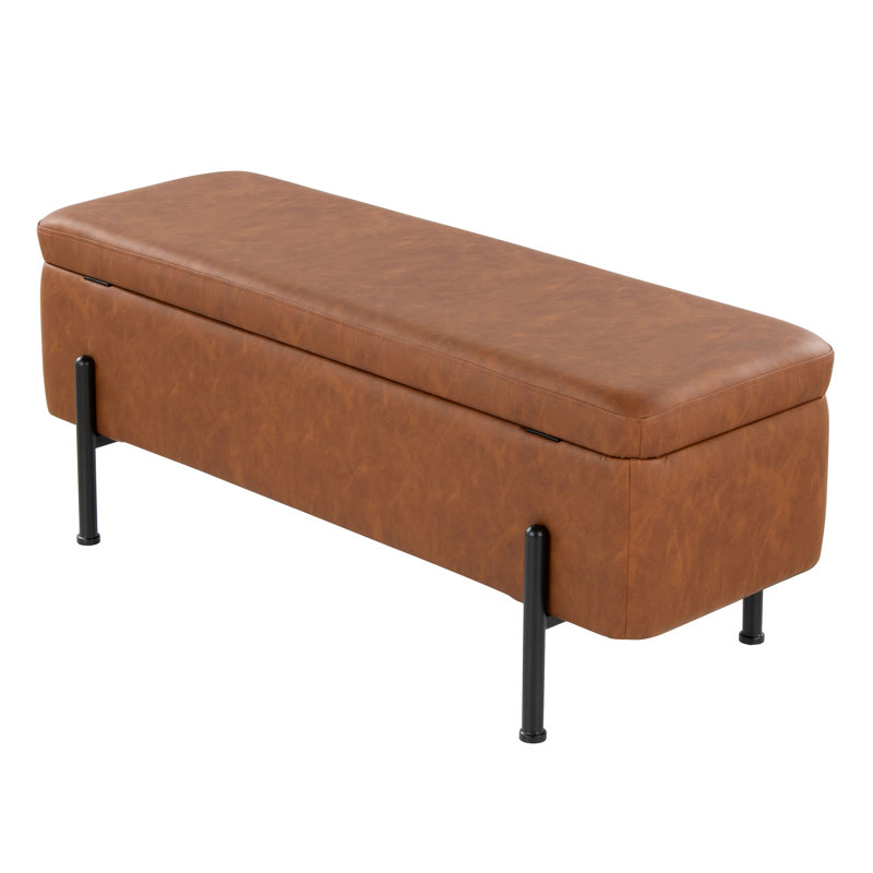 Daniella Contemporary Storage Bench In Steel And Faux Leather