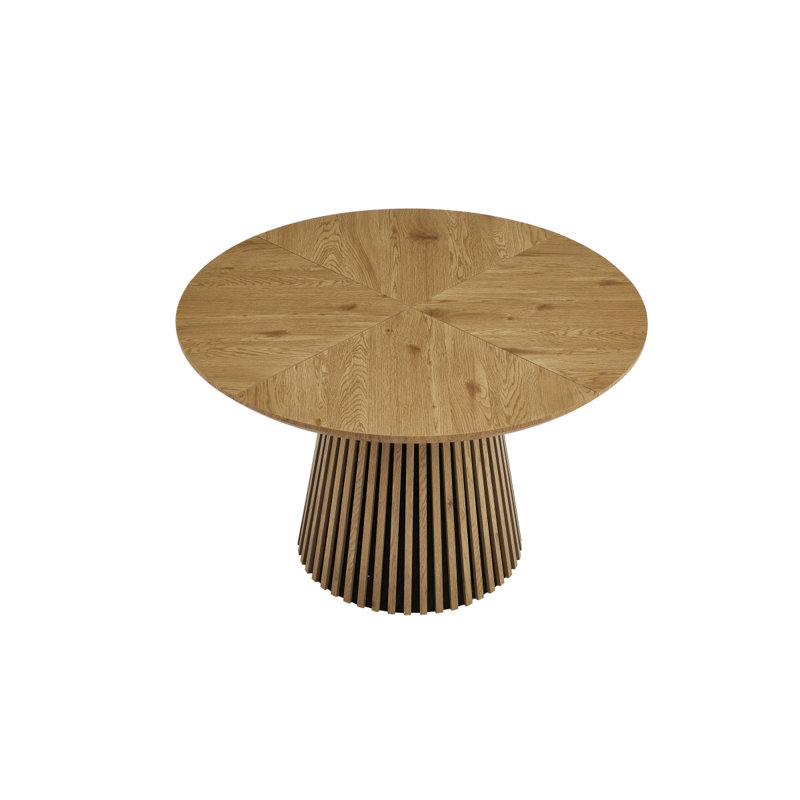 Table de salle à manger ronde en bois + 4 chaises de salle à manger en osier brun, Naturel